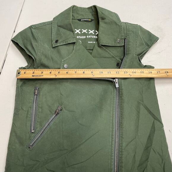 Kate Spade Saturday Moto Military Army Green Full Zip Vest Size XS - Picture 7 of 10